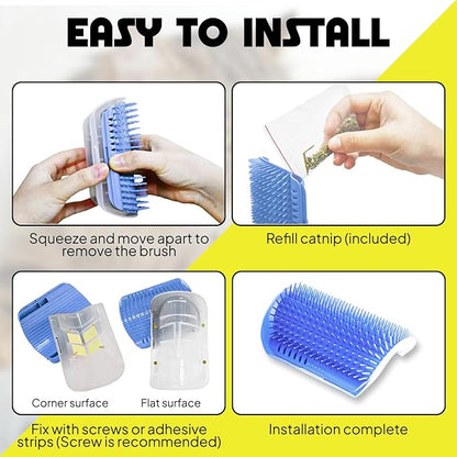 Cat Self Groomer – Wall Corner Grooming Brushes for Cats and Small Pets – Soft Silicone Massage Brush for Shedding Control and Face Rubbing (Dark Blue)