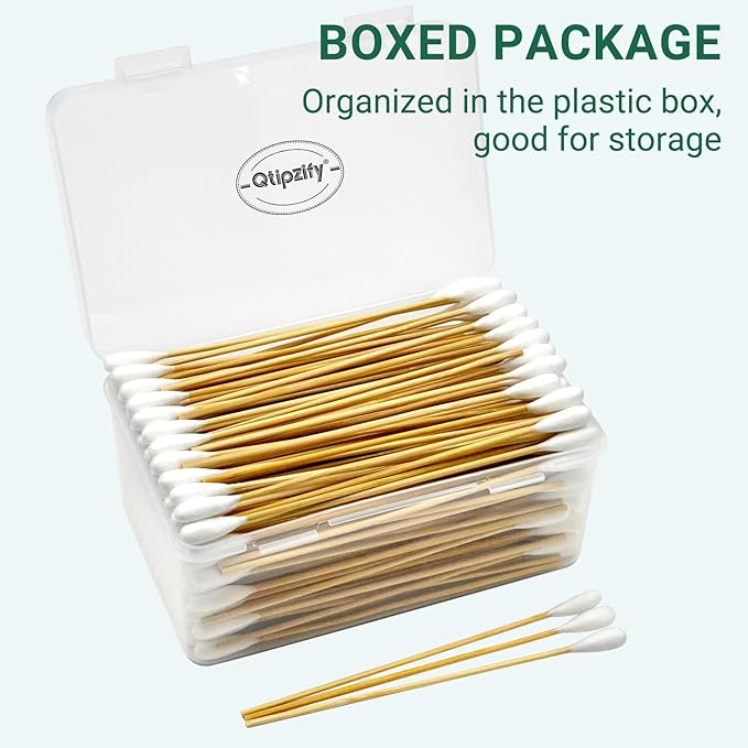 200PCS Large Cotton Swabs, Dog Cotton Swabs for Ears, 6" Long Dog Ear Swabs Large Size, Highly Absorbent Cotton Buds with Strong Bamboo Stick, Specially Designed for Dogs Cats Ear Cleaning, Pet Care