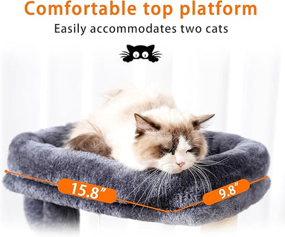 Heybly Cat Tree, 39.4 Inches Tower Condo with Scratching Post, Cat Tower for Indoor Cats, Fully Wrapped Sisal Pole, Soft Platform, 2 Baskets and Dangling Toy, Smoky Gray HCT006SG