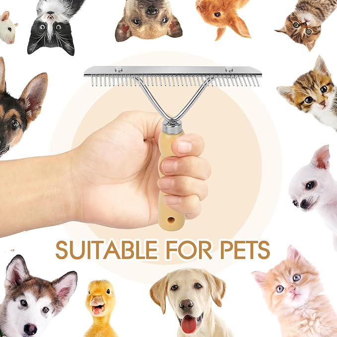 Metal Handheld Carpet Rake for Fluffy Plush, Pet Hair Removal Tool, Reusable Cat & Dog Hair Remover Comb, Brush Scraper Broom for Shag Rugs, Home Cleaning - Efficient Pet Hair Pickup