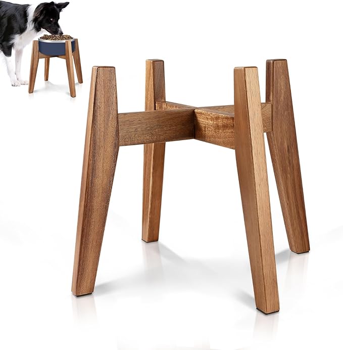 Elevated Dog Bowl Stand for Medium & Large Dogs, 11" Tall Raised Dog Bowl Stand Fits Up to 9" Bowls, Solid Acacia Wood Dog Bowl Holder, Single Elevated Dog Feeding Station (Stand Only)