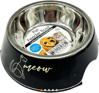 Alexie Inc Pet Feeder Bowls, 4.5 Inch Stainless Steel, Small Dogs and Cats, Non-Slip Base, Black