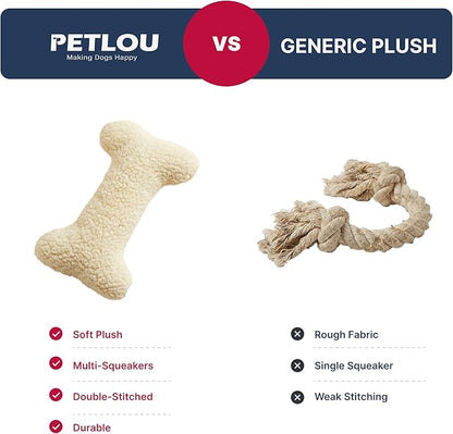 Pet Lou 16 Inch Fleece Bone Dog Toy, Durable Plush Chew Toy with Multi-Squeakers & Grunts, Interactive Chew Toy for All Dog Breeds