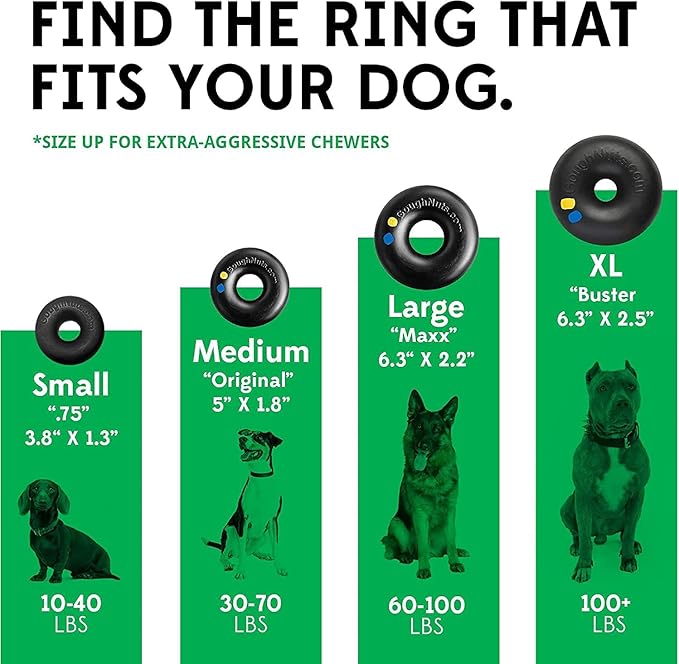 Goughnuts Dog Chew Toys Rubber Ring Indestructible Dog Chew Toys for Extreme Aggressive Power Chewers |for Large Dogs 100+ Pounds |Large (L) Size, Green Rubber