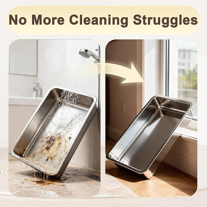 Low Entry Stainless Steel Cat Litter Box for Senior Cats, Metal Shallow Litter Box, Easy Access Kitty Litter Pan Tray, Pet Bathroom Accessories-17.72''Lx 13.78'' W x2.76'' H
