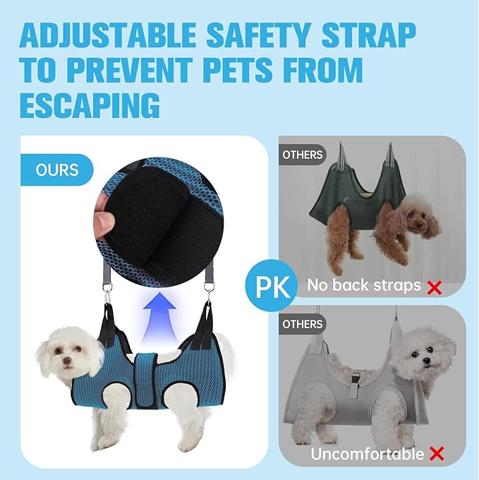 PAWCHIE Dog Grooming Hammock Harness for Dog Cat with Pet Nail Clipper Trimmer-Breathable Cat Hanger Sling for Trimming Clipping Nails-Dog Hammock Restraint Bag for Small Medium Large Dog,Dark Blue XS