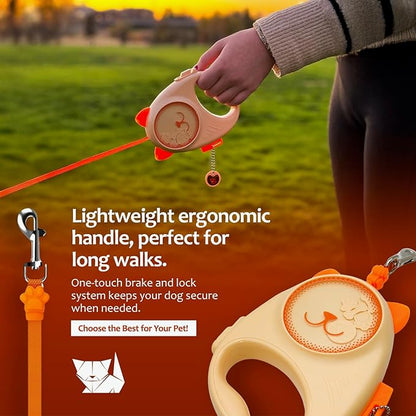 Dog & Cat Retractable Leash, 13ft Strong Nylon Tape with Auto-Locking, Tangle-Free Walking Pet Leash for Small Dogs/Cats Up to 33 lbs, One-Touch Brake, Comfortable Handle, PupPlay Design