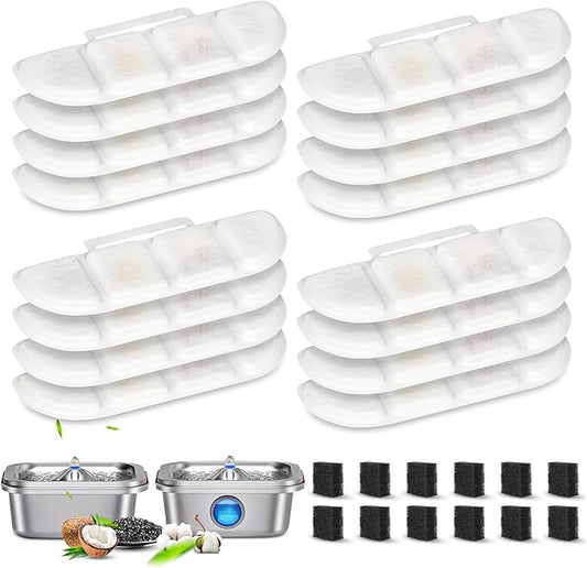 12 Pack Replacement Filters Compatible with Pawtners WF008A Pet Cat Dog Water Fountain (4L/135oz), Refill Filters with 12 Sponges