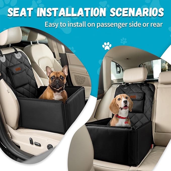 Dog Car Seats for Small Dogs,Detachable Foldable Dog Booster Car Seat Under 28lbs, Pet Cat Car Seat Travel Bed with Adjustable Straps and Storage Pockets (Black)