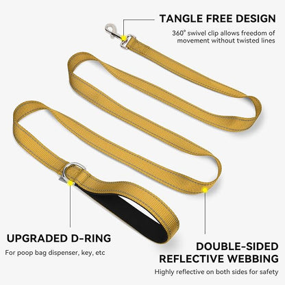 Joytale Dog Leash, 5 FT Double-Sided Reflective, Padded Handle Nylon Heavy Duty Leashes for Medium & Large Dogs Walking, Khaki