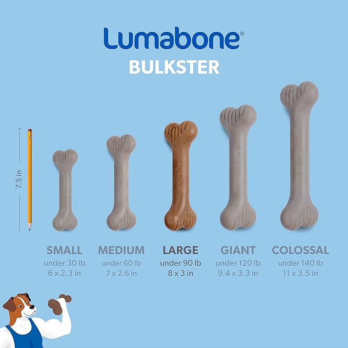Lumabone Bulkster Durable Chew Toy for Aggressive Chewers, Real Beef, Made in USA, Large