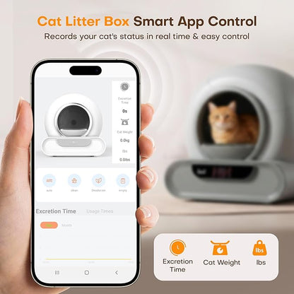 Automatic Cat Litter Box,Self Cleaning Litter Box,65L Automatic Cleaning Robot Litter Boxes,Gray Auto Litter Box with App Control,Self Cleaning Litter Box for Multiple Cats Kitty,Dual Safety Sensors