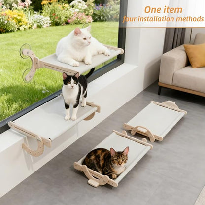 Cat Window Perch, Adjustable 4 in 1 Cat Hammock, Cats Window Bed for Windowsill, Bedside, Floor, Reinforced Wood and Metal Frame,4 Strong Suction Cups, Cordless Design(Grey, 18inch)