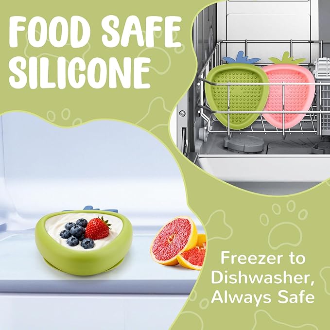 Freeze Dog Lick Bowl, Animire Non-Slip Slow Feeder Lick Mat for Dogs, Silicone Dog Enrichment Bowl for Distraction Anxiety Relief Boredom, BPA Free, Dishwasher Safe(Green,S)