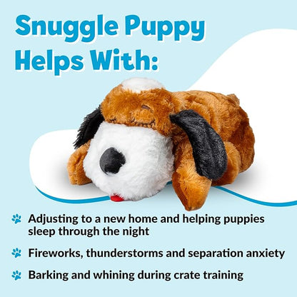 Snuggle Puppy Heartbeat Dog Toy for Puppies, Real-Feel Heartbeat, Calming Sleep Aid and Crate Training Comfort Toy with Heat Pack, Brown & White Beagle