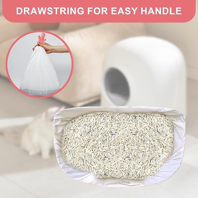 100Pack Extra Large Cat Litter Box Liners with Drawstring Compatible for Litter Box Litter Robot 4, 4Mil Thickened Cat Litter Bags, 9-11 Gallon Litter Liners for Litter Robot Bags