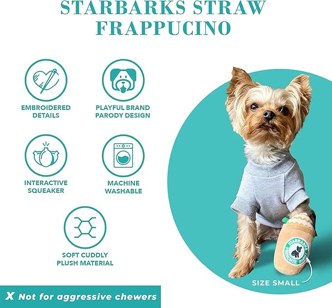 Haute Diggity Dog Starbarks Frappawcino, Plush Designer Dog Toys with Interactive Squeaker, Stimulating Pet Enrichment, Machine-Washable & Safe Materials for All Breeds, Size Small