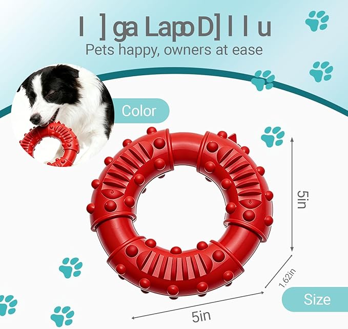 Natural Rubber Indestructible Dog Chew Ring Toys, Interactive Dog Toys for Aggressive Chewers,Dental Teething Training Toys with Textured Nodules, Durable Pet Dog Toy for Boredom (Red)