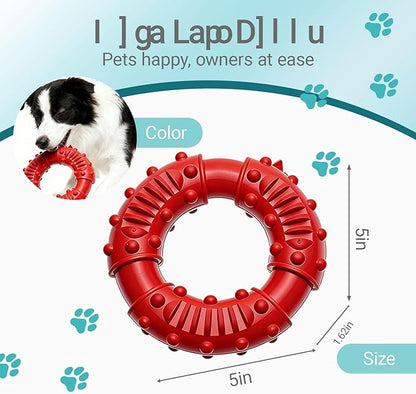 Natural Rubber Indestructible Dog Chew Ring Toys, Interactive Dog Toys for Aggressive Chewers,Dental Teething Training Toys with Textured Nodules, Durable Pet Dog Toy for Boredom (Red)