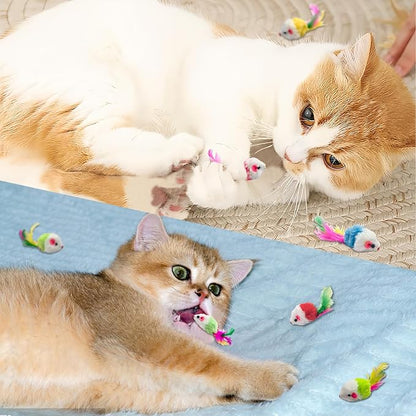 Andiker 12Pcs Cat Mouse Toy for Indoor Cats, 3.93'' Colorful Cat Mice Toy in Random Colors with Feather Realistic Mice Toys for Cat Cute Cat Plush Mouse Toy for Cat to Catch Play (Mix Color)
