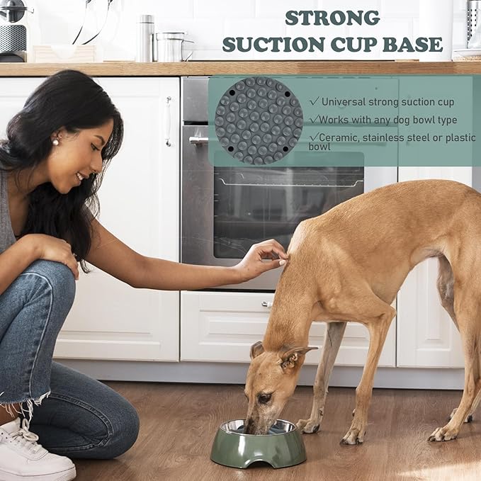 Slow Feeder Dog Bowls Insert, Silicone Slow Feeder Bowl with Strong Suction Cups Perfect for Stainless Steel Glass Ceramic Dog Bowls (Grey, Large Size)