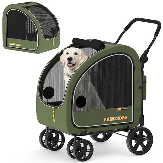 PAWZIDEA 3-in-1 Dog Stroller for Large Dogs with Detachable Carrier, 45% Extra Tall Dog Car Crate up to 100lb Sit Upright, Foldable Pet Stroller for 2 Medium Dogs All-Terrain Jogger, Adjustable Handle