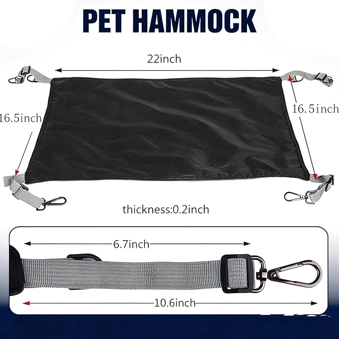 Adjustable Cage Hanging Cat Hammock, 4-Season 2-Sided Bed, Adjustable Waterproof Washable Cooling Mat for Large Kittens,Small Dogs & Rabbits (Black)
