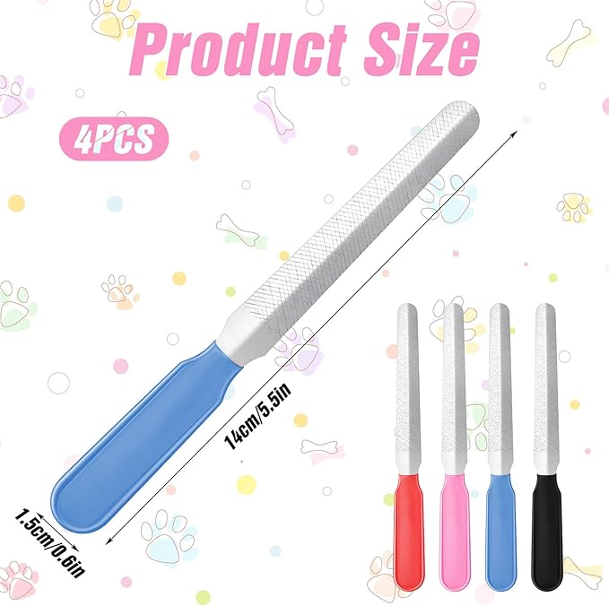 4PCS Small Dog Nail File, Colorful Metal Nail File, Professional Pet Filer Scratcher Set, Durable Nails Grooming Tool for Outdoor & Indoor Dog, Remove Burs for All Toenail Types