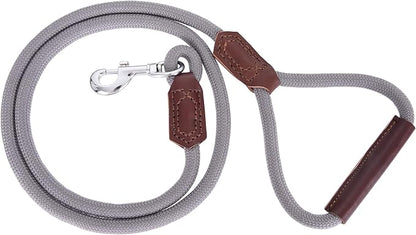 Mile High Life | Premium Leather Dog Leash | Strong Rope Leash | Leather Handle | Zinc Alloy Strong Clasp | Small Medium Large Dogs | 4/5/6 Feet(Gray, 72 Inch (Pack of 1))