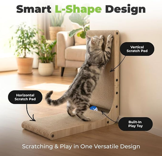 Best Pet Supplies Catify Cat Scratcher, Fun Interactive Scratchers, Posts, Poles, Claw Safe, Furniture Saver Indoor Play Support Natural Cat Behaviors Heavy Duty - L-Shape Scratcher, 15.2 x 9.45