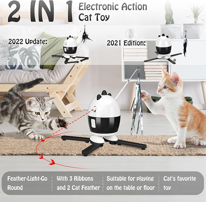 Cat Toys Interactive, Cat Light Toy and Cat Feather Toys 2 in 1, Recharge Cat Exercise Toys for Indoor Cats Automatic Cat Toys Interactive for Kitten