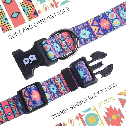 QQPETS Adjustable Soft Dog Collar: Print Flower Pink Multicolor Cute Patterns for XS Small Medium Large Pet Girl Boy Puppy Walking Running Training