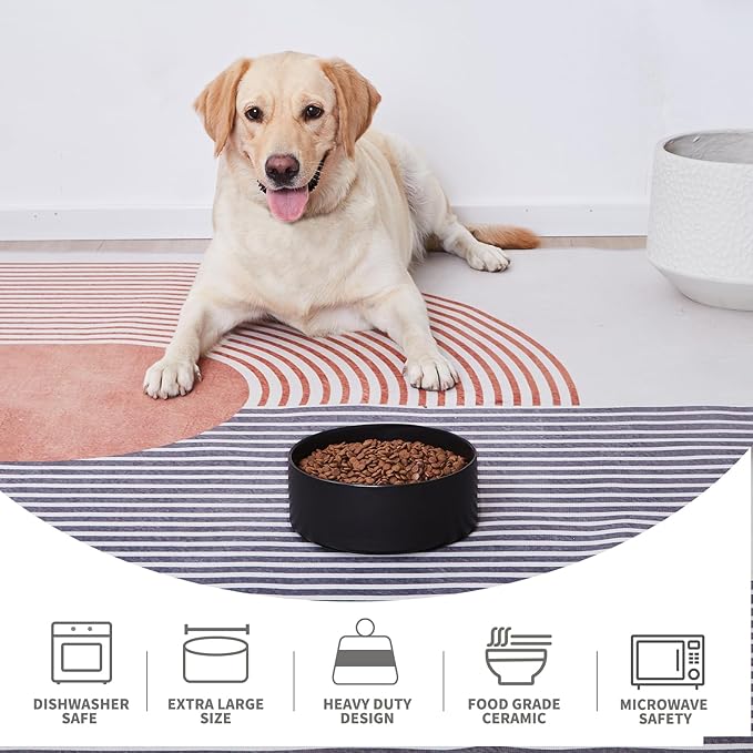 6'' Ceramic Dog Bowl - 30Oz Classic Dogs Food & Water Bowl for Small and Medium Breed Dogs, Heavy Duty Non-Slip Dog Dishes, Food Grade Stoneware Pet Bowl, Dishwasher & Microwave Safe, Black