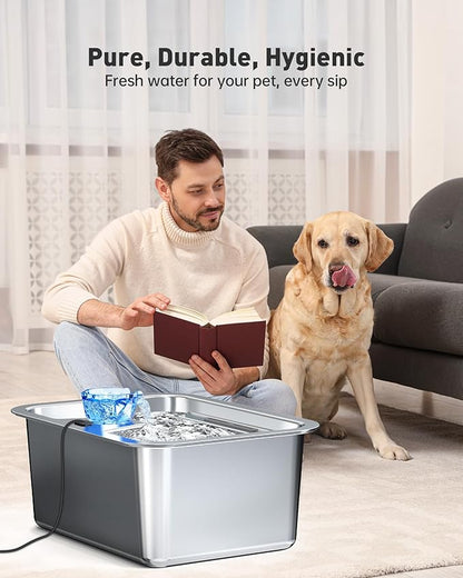 3Gal Large Dog Water Fountain Dispenser, 11L Stainless Steel Pet Fountain with 6 Filters, Ultra Quiet Automatic Dog Water Bowl Dispenser for Large & Multi-pet, Wide Drinking Area, Easy to Clean