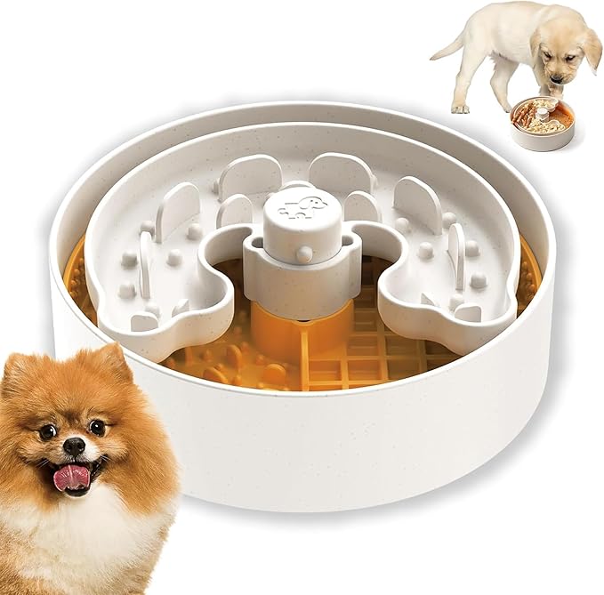 Puzzle Feeder Slow Feeder Dog Bowl with Lick Mat and Puzzle Inserts - Non-Slip Base, Adjustable Speed Design, Dishwasher Safe for Puppies, Orange