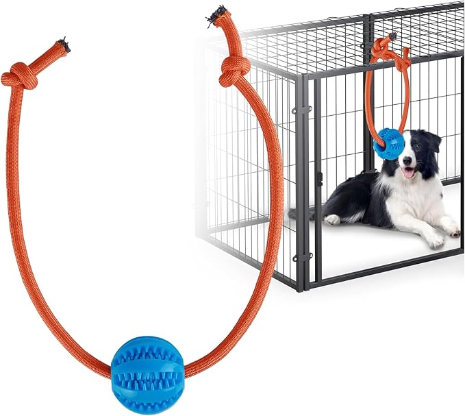 Engaging Chew Toys for Dogs - Puppy Crate Training Aids, Puzzle Treat Dispenser with Rope Ball for Reducing Stress and Anxiety, Compatible with Peanut Butter Treats (Blue)