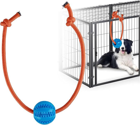 Engaging Chew Toys for Dogs - Puppy Crate Training Aids, Puzzle Treat Dispenser with Rope Ball for Reducing Stress and Anxiety, Compatible with Peanut Butter Treats (Blue)