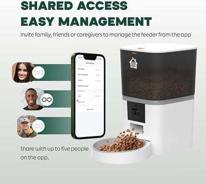 6L Automatic Cat Feeder with Camera – WiFi Smart Pet Feeder for Cats & Dogs, HD Video with Night Vision, App Control, 2-Way Audio, Portion Scheduling – White