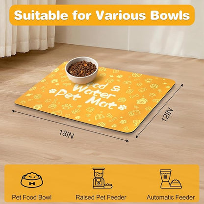 Pet Feeding Mat,Dog Cat Mat for Food and Water,Dog Bowl Waterproof Placemat with Rubber Backing,Absorbent Quick Dry Water Dispenser Mat for Pet（Orange 12"×18"）