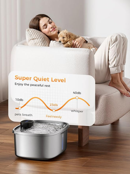 Water Fountain for Dogs Home Outdoor Multi-Pet Stainless Steel 10L/2.64gal Wireless Large Dogs Motion Sensor Dispenser Filtered Cordless Bowl Waterer -Wireless Stainless Steel&8Filters