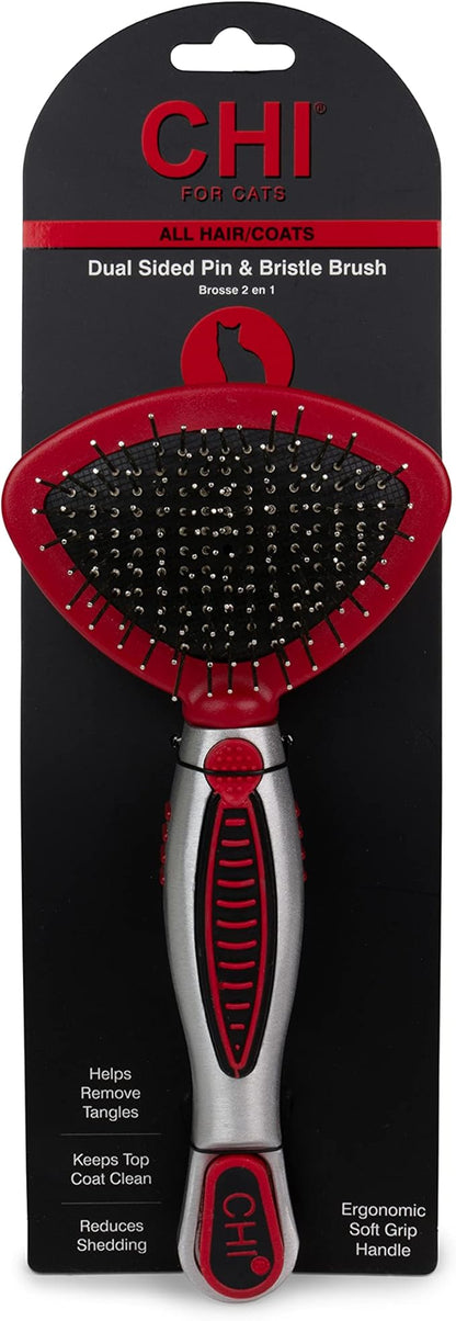 CHI for Cats 2-in-1 Grooming Tool: Double-Sided Bristle & Pin Brush for All Cats | Ergonomic Handle and Padded Bristles