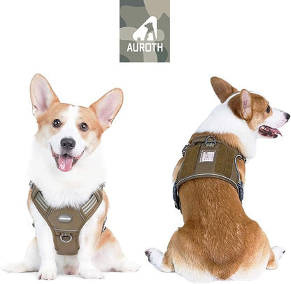 Auroth Tactical Dog Harness for Small Medium Dogs No Pull Adjustable Pet Harness Reflective Working Training Easy Control Pet Vest Military Service Dog Harnesses Army Yellow M