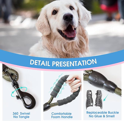 BAAPET 2/4/5/6 FT Dog Leash with Comfortable Padded Handle and Highly Reflective Threads for Small Medium and Large Dogs (5FT-1/2'', Olive Green)