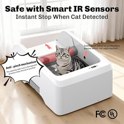 Self Cleaning Litter Box, Upgraded Automatic Cat Litter Box Self Cleaning with APP Control, Large Open Design for Single/Multiple Cats, Anti Pinch and Odorless（with Canopy）