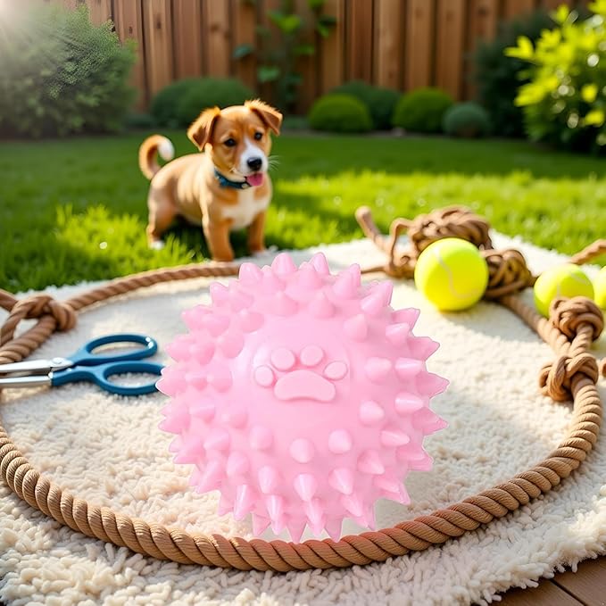 Pink Spiky Ball No Squeak Chew Toy for Aggressive Dogs - Long Lasting, Small, Heavy Chewers, Balls
