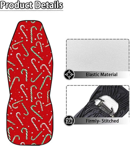 Dreaweet Candy Cane Print Car Seat Covers Front Seats Only 2 Piece Christmas Car Accessories Red Washable Universal Bucket Seat Covers for Cars SUV Sedan Easy to Install