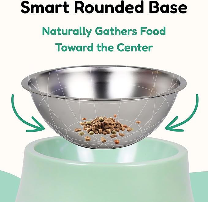 Elevated Spaniel Dog Bowl, Melamine Raised Dog Food Bowl for Long-Eared Dogs, Raised Dog Bowls for Small & Medium Dogs, Stainless Steel Inner Bowl, Non-Slip Base (Green, M (420 ML / 1.5 Cups))