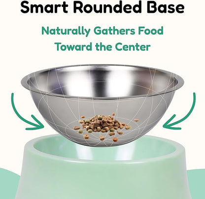 Elevated Spaniel Dog Bowl, Melamine Raised Dog Food Bowl for Long-Eared Dogs, Raised Dog Bowls for Small & Medium Dogs, Stainless Steel Inner Bowl, Non-Slip Base (Green, M (420 ML / 1.5 Cups))