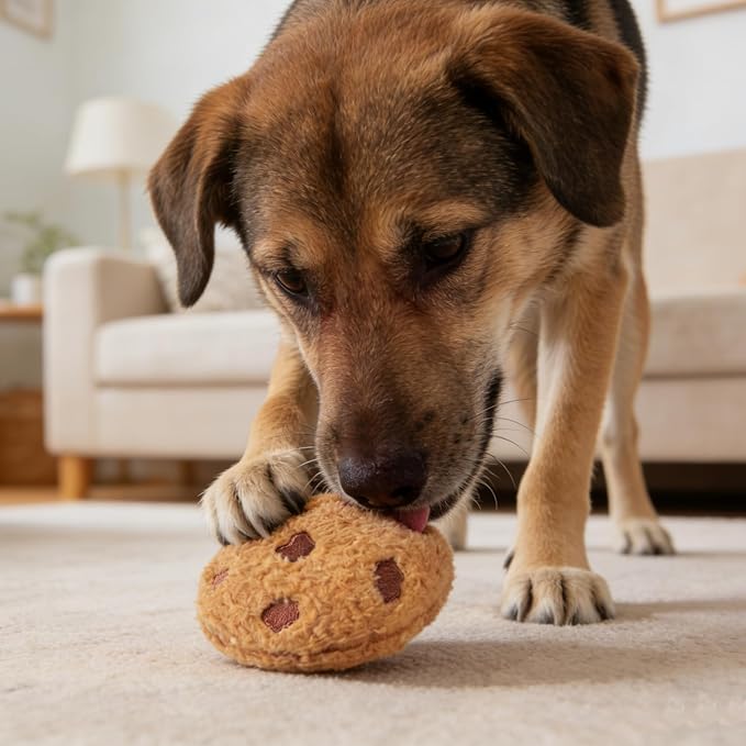 Dog Cookies Toys, Plush Chew Squeaky Toy for Small & Medium Dogs, Funny Dogs Gifts Dog Party Toys