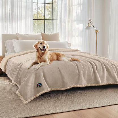 Luciphia Waterproof Pet Blankets, Liquid Pee Proof Dog Blanket for Sofa Bed Couch, Reversible Sherpa Fleece Furniture Protector Cover for Small Medium Large Dogs Cats, Dark Beige King Size（100" x 85"）